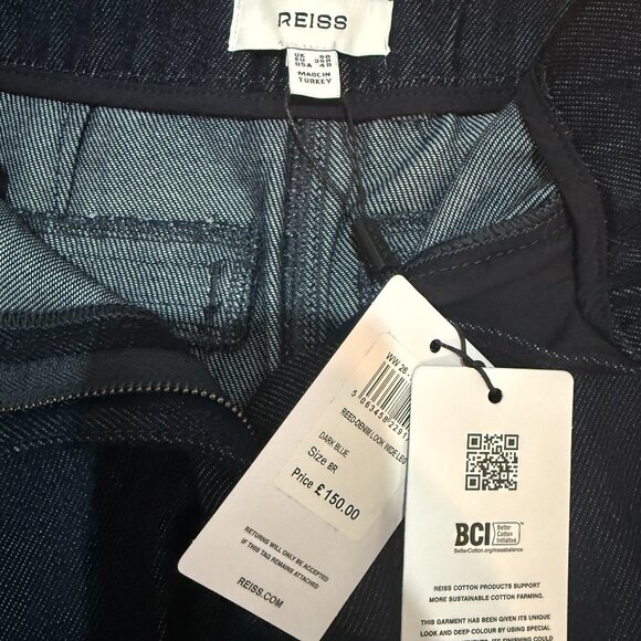 Reiss Denim-Look Wide-Leg Trousers in Dark Blue - Picture 2 of 4